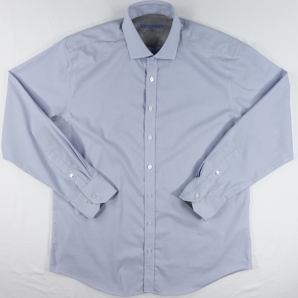 Twillory Dress Shirt Men's 17 34/35 Tailored Fit Coolmax Houndstooth Blue